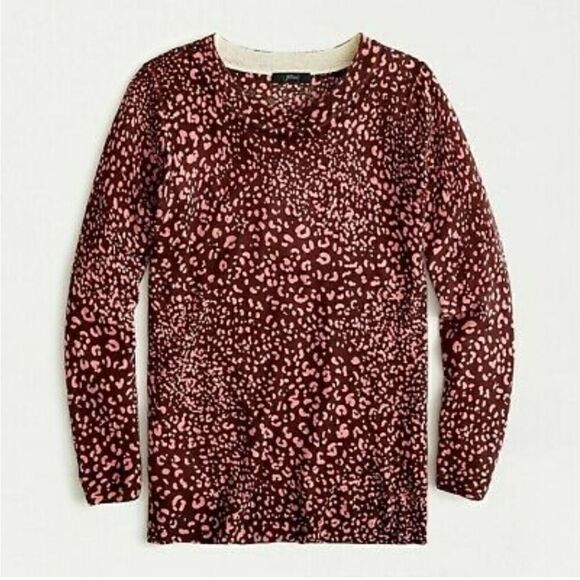 J CREW Tippi Pink Leopard Print Merino Wool Sweater - Picture 4 of 7